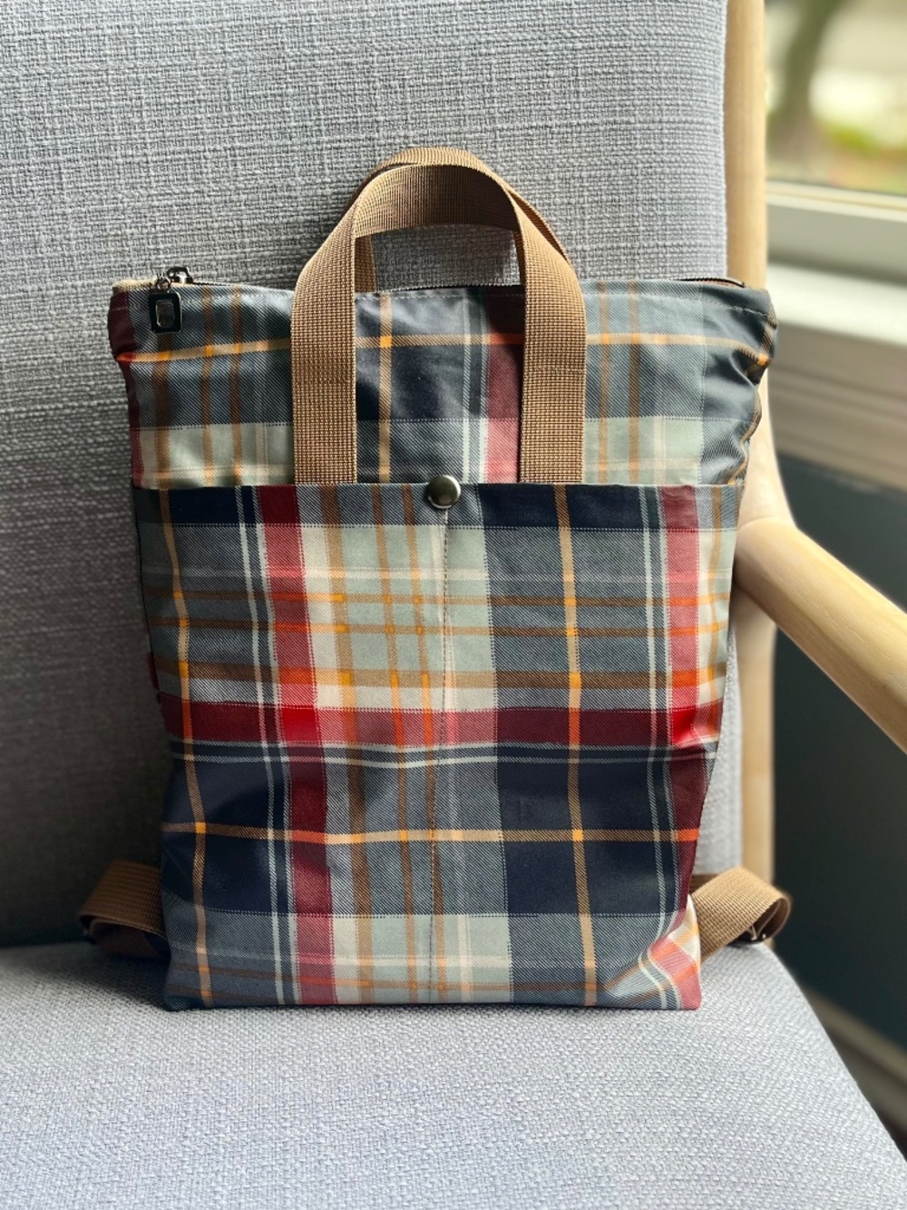 Oilcloth backpack: Scottish tartan design